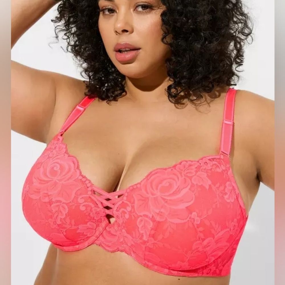 Torrid XO Plunge Push-Up Bra 44D Neon Pink